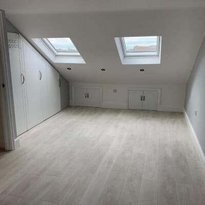 Custom hardwood floor finish for attic playroom