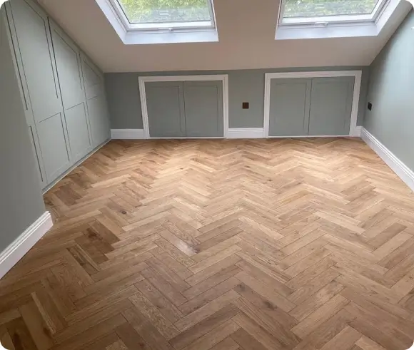Gloss finish hardwood in attic room